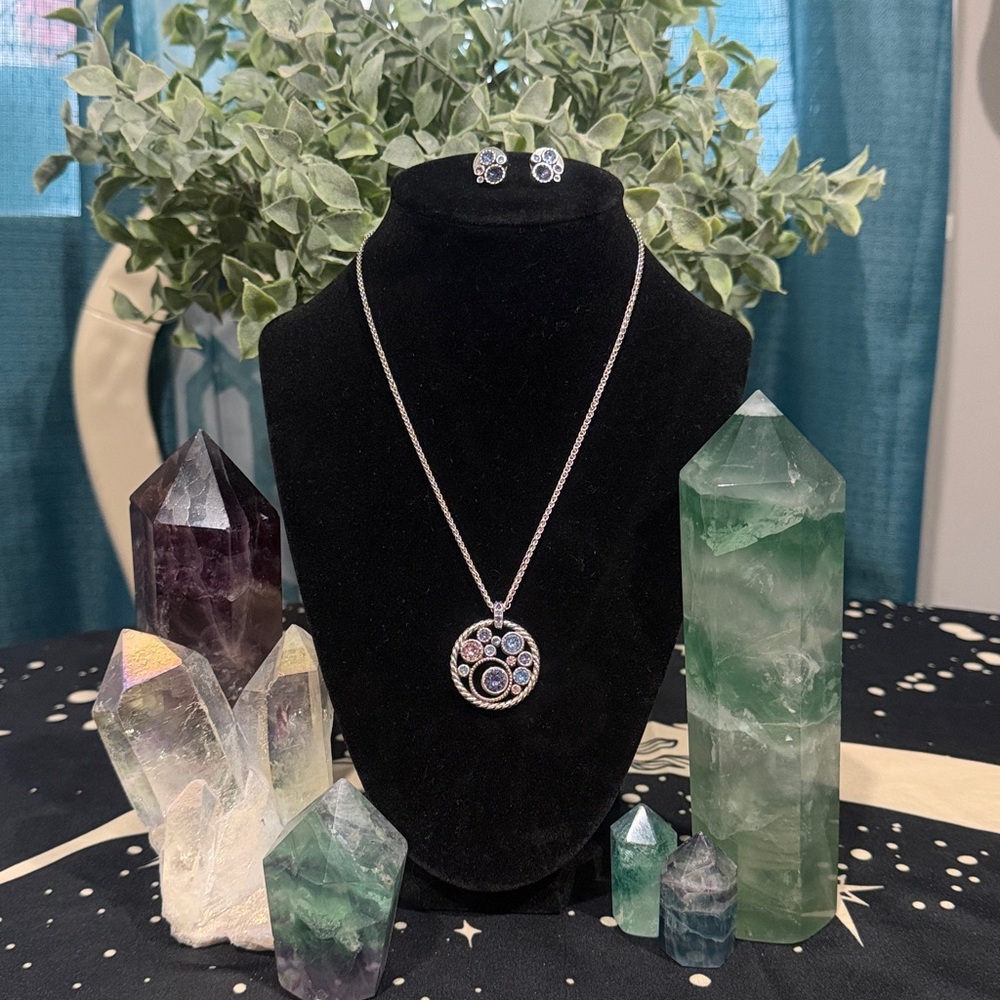 🩵BRIGHTON HALO Pendant Necklace & Earrings Set! TANZANITE & SWAROVSKI CRYSTALS
